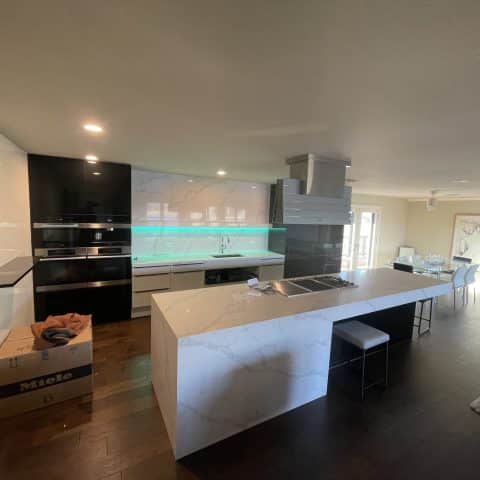 Calacatta Borghini cm Quartz cm Installed Mitered Island