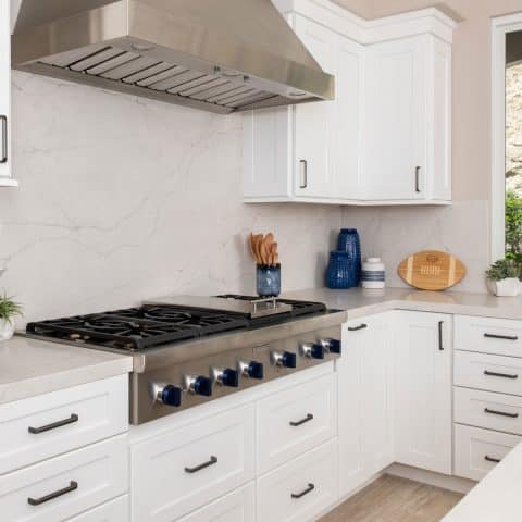 Serano Gold cm Quartz installed white cabinets